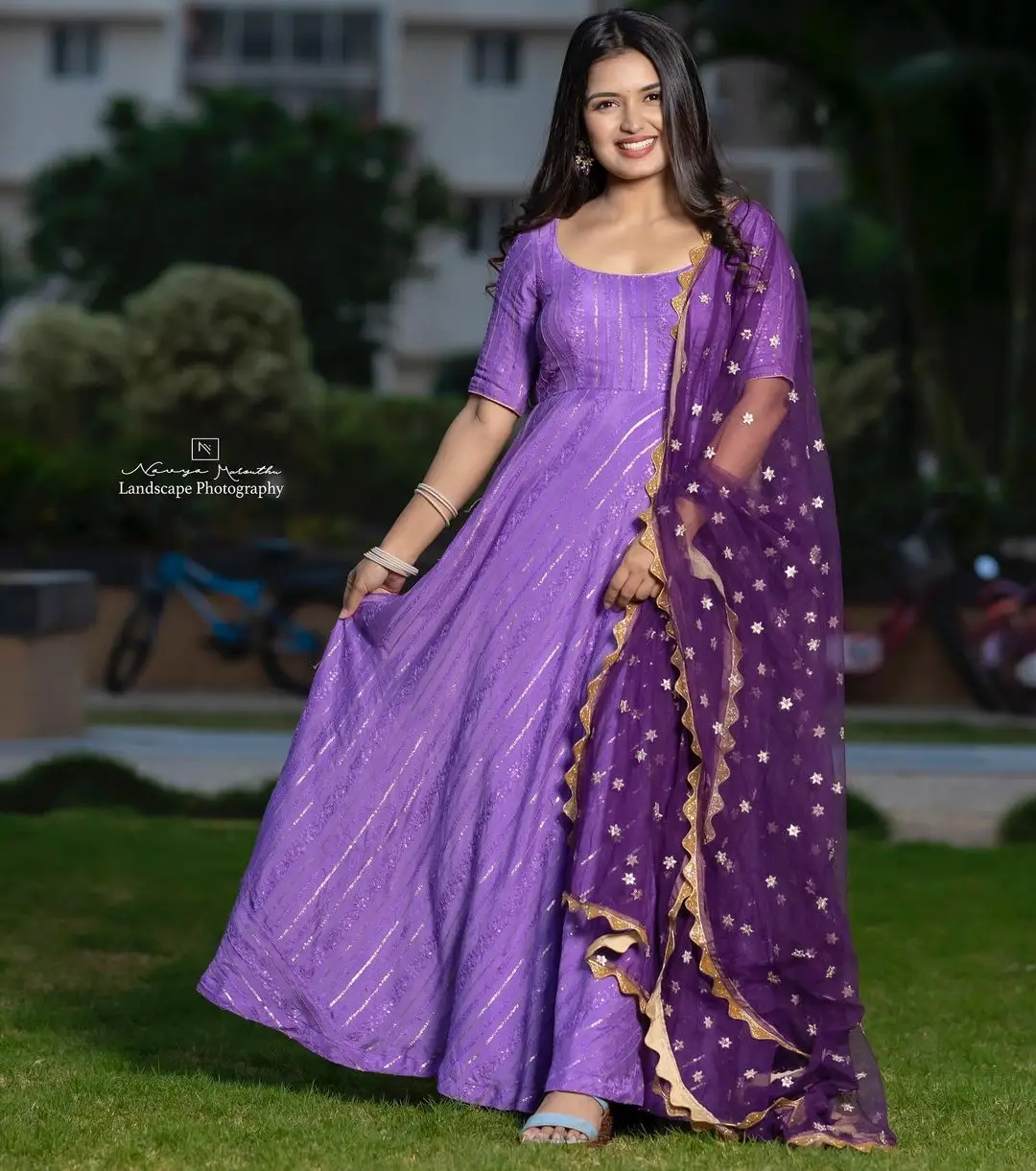 ETV Actress Priyanka Jain Wearing Violet Gown